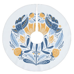 Jupon De Sapin En Polyester Brossé Art populaire scandinave ornement floral