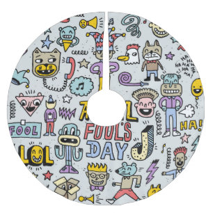 Jupon De Sapin En Polyester Brossé Avril Fools : Jeu de Doodles Colorés.