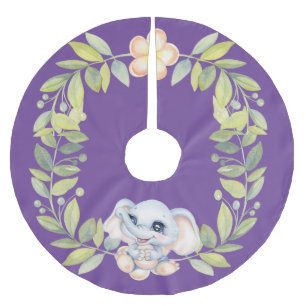 Jupon De Sapin En Polyester Brossé Baby Elephant Fleur Tropicale Wreath Purple