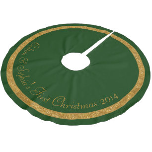 Jupon De Sapin En Polyester Brossé Bague d'or vert Couple familial personnalisé