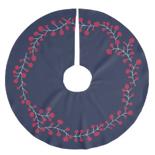 Jupon De Sapin En Polyester Brossé Baies d'hiver mignonnes couronne bleu marine Noël