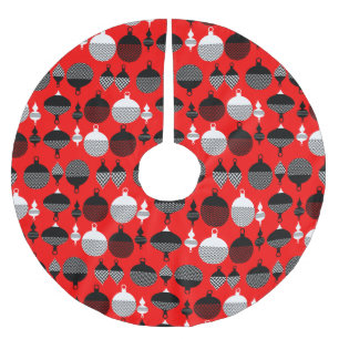Jupon De Sapin En Polyester Brossé Balle Décorative De Noël Rouge Et Noir