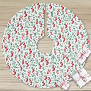 Jupon De Sapin En Polyester Brossé Bas rouges verts chouette Noël