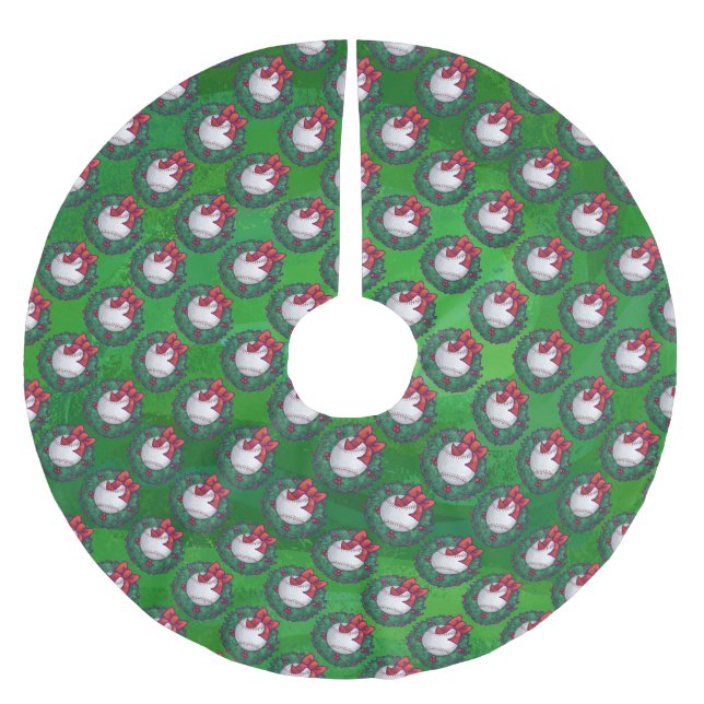 Jupon De Sapin En Polyester Brossé Baseball en Motif de couronne de Noël (Devant)