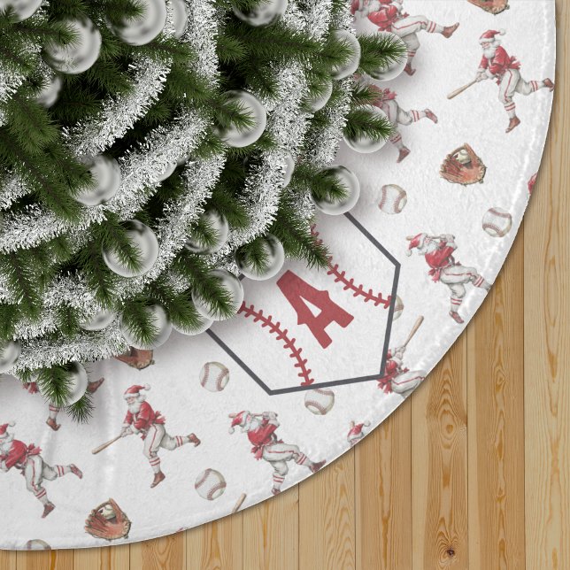 Jupon De Sapin En Polyester Brossé Baseball Santa Christmas Home Plate Monogram (Créateur téléchargé)