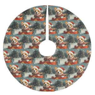 Jupon De Sapin En Polyester Brossé Basenji Chien Montagnes Russes Noël