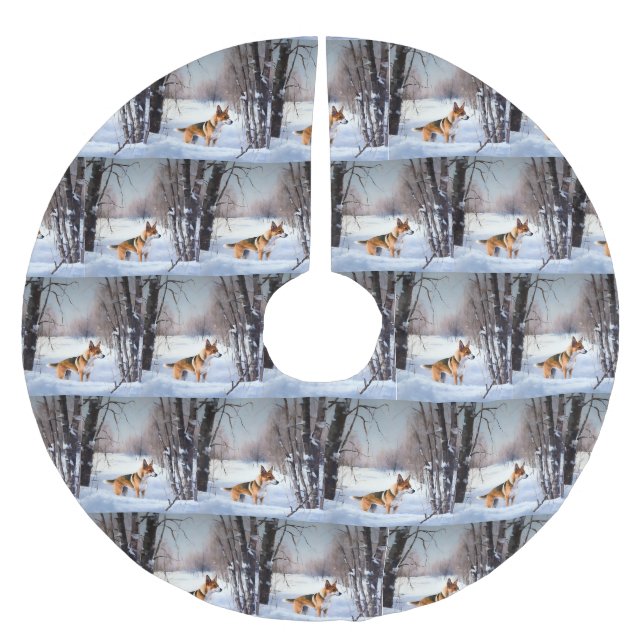 Jupon De Sapin En Polyester Brossé Basenji Qu'il neige Noël  (Devant)