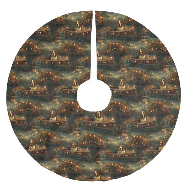 Jupon De Sapin En Polyester Brossé Basset Hound Noël Festive Voyage (Devant)