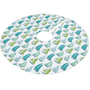Jupon De Sapin En Polyester Brossé Bateaux À Voile Sur Le Motif De L'Eau