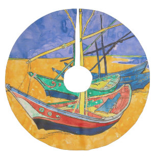 Jupon De Sapin En Polyester Brossé Bateaux de Van Gogh Impressionnisme Plage
