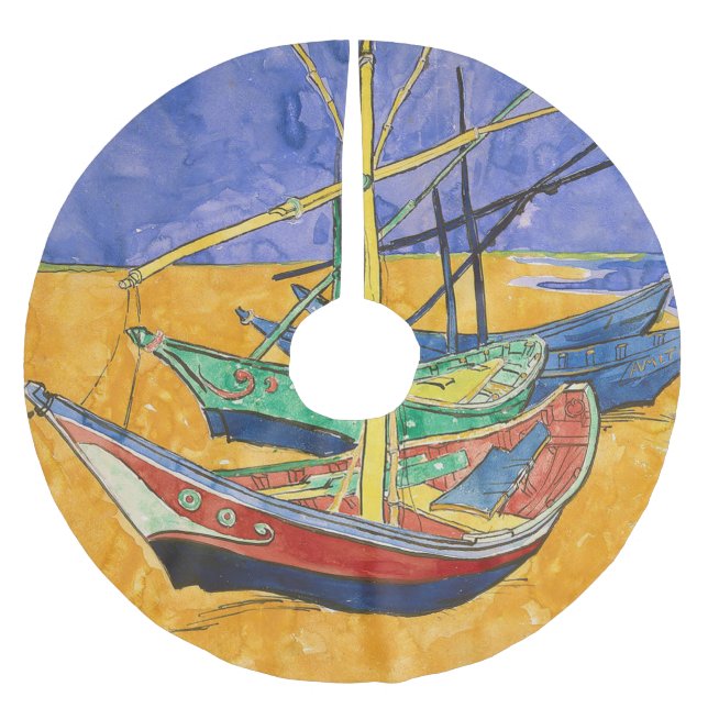 Jupon De Sapin En Polyester Brossé Bateaux de Van Gogh Impressionnisme Plage (Devant)