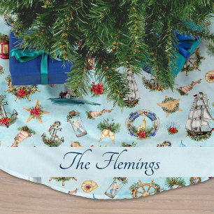Jupon De Sapin En Polyester Brossé Bateaux phare Nautique Noël Nom océan