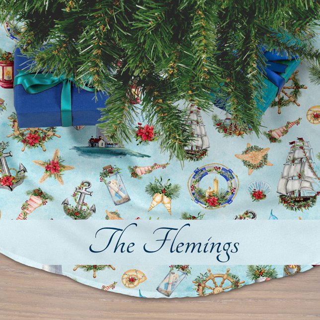 Jupon De Sapin En Polyester Brossé Bateaux phare Nautique Noël Nom océan (Créateur téléchargé)