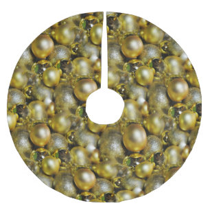 Jupon De Sapin En Polyester Brossé Baubles de Noël d'or