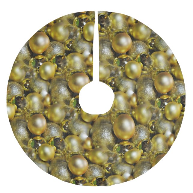 Jupon De Sapin En Polyester Brossé Baubles de Noël d'or (Devant)
