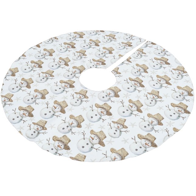 Jupon De Sapin En Polyester Brossé Beach Coast Snowman Noël (Angle)