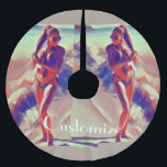 Jupon De Sapin En Polyester Brossé Beach Girl Thunder_Cove<br><div class="desc">Modèle de fille de plage de Bikini debout au bord de l'eau avec une queue de cheval pour customiser avec votre propre salutation,  nom,  message,  etc</div>