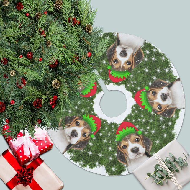 Jupon De Sapin En Polyester Brossé Beagle Dog Elves Christmas Wreath (Créateur téléchargé)