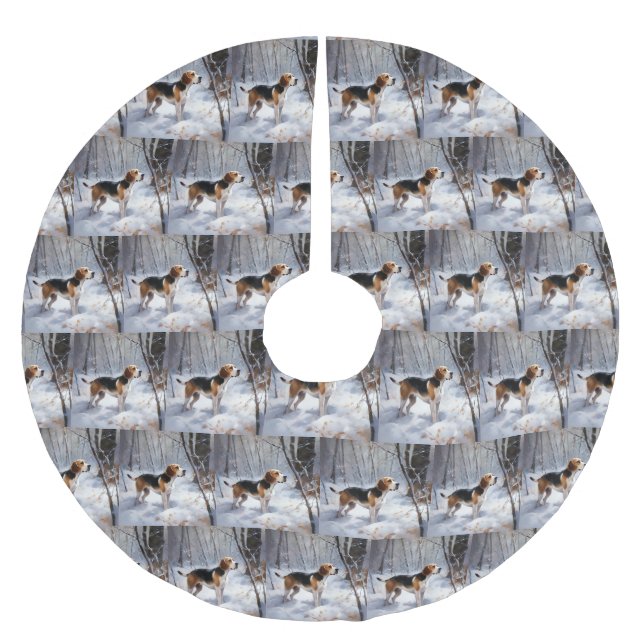 Jupon De Sapin En Polyester Brossé Beagle Laisser Neige Noël (Devant)