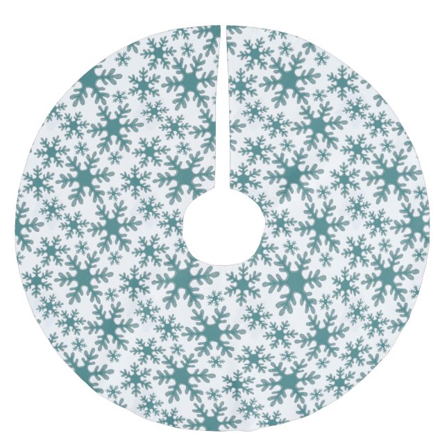 Jupon De Sapin En Polyester Brossé Beau bleu moderne Flocon de neige Motif Noël (Devant)