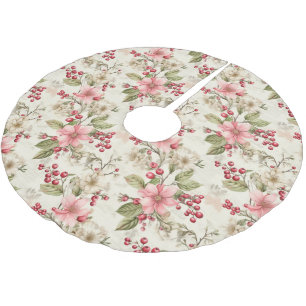Jupon De Sapin En Polyester Brossé Beau Shabby Chic rose Noël Berry Floral