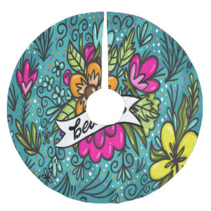 Jupon De Sapin En Polyester Brossé Beauté de Coussin de Jet avec des Fleurs