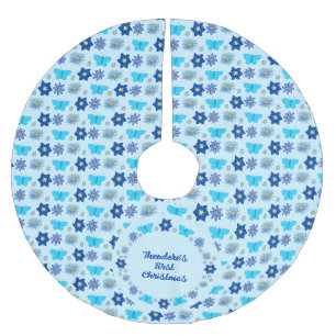Jupon De Sapin En Polyester Brossé Bébé bleu Papillons et fleurs personnalisés