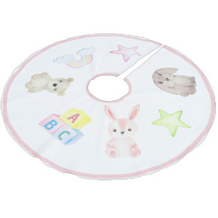 Jupon De Sapin En Polyester Brossé Bébé Fille Blocs Ours Lapin Animaux Noël