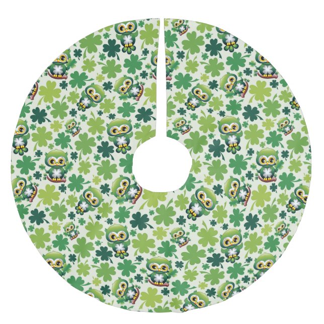 Jupon De Sapin En Polyester Brossé Bébé Hibou Mignon St Patrick Dessin Animé (Devant)