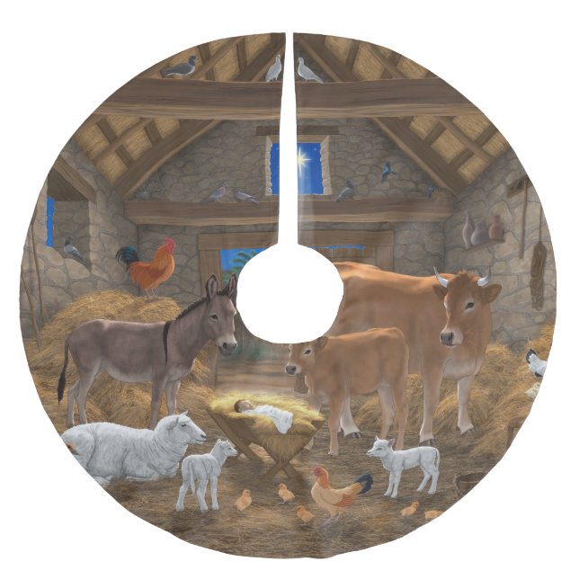 Jupon De Sapin En Polyester Brossé Bébé Jésus Manger Nativité de Noël (Devant)