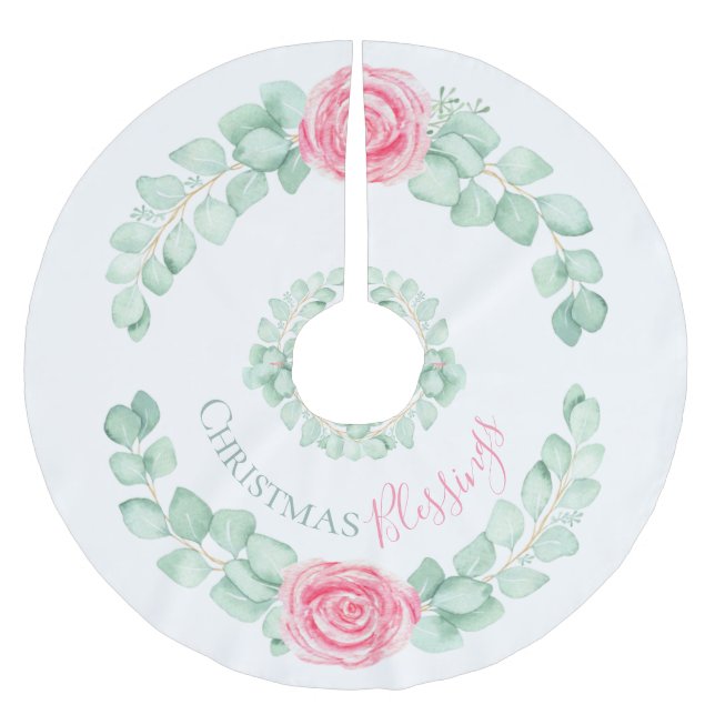 Jupon De Sapin En Polyester Brossé Bénédiction de Noël Eucalyptus floral Aquarelle (Devant)