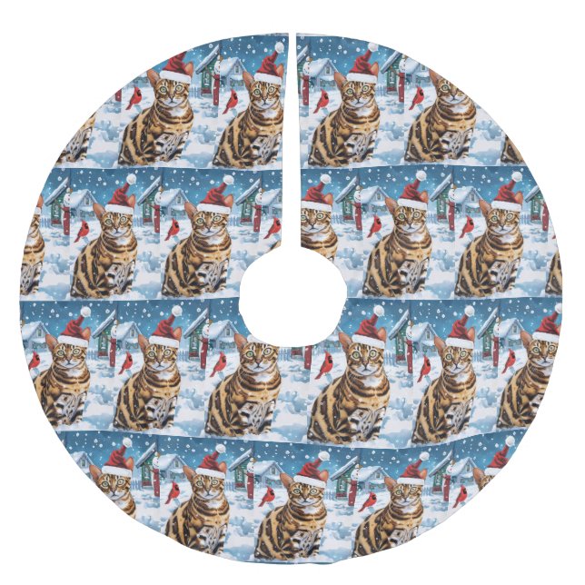 Jupon De Sapin En Polyester Brossé Bengal Chat hiver Wonderland Noël Joie (Devant)