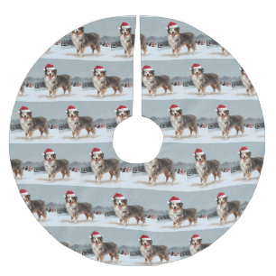 Jupon De Sapin En Polyester Brossé Berger Australien dans la neige de Noël