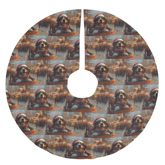 Jupon De Sapin En Polyester Brossé Bernois Mountain Dog Roller Dessous de verre Noël (Devant)