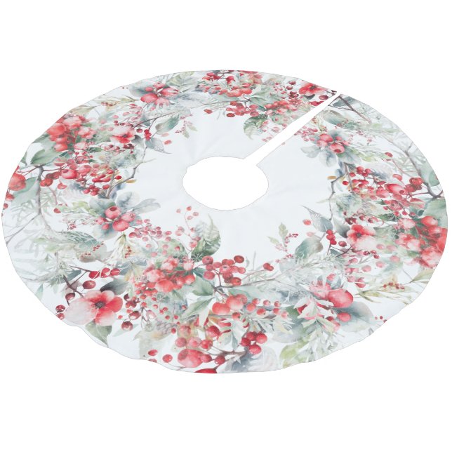 Jupon De Sapin En Polyester Brossé Berries de vacances classiques (Angle)