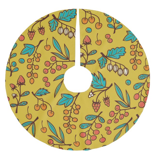 Jupon De Sapin En Polyester Brossé Berries sur branches, motif naturel sans soudure. (Devant)