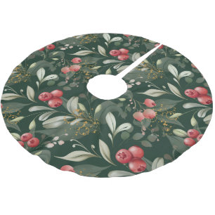 Jupon De Sapin En Polyester Brossé Berries vertes Traditionnelle Noël Vert foncé