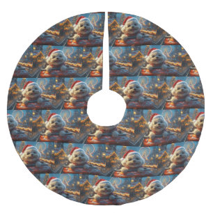 Jupon De Sapin En Polyester Brossé Bichon Frise Dog Roller Dessous de verre Noël