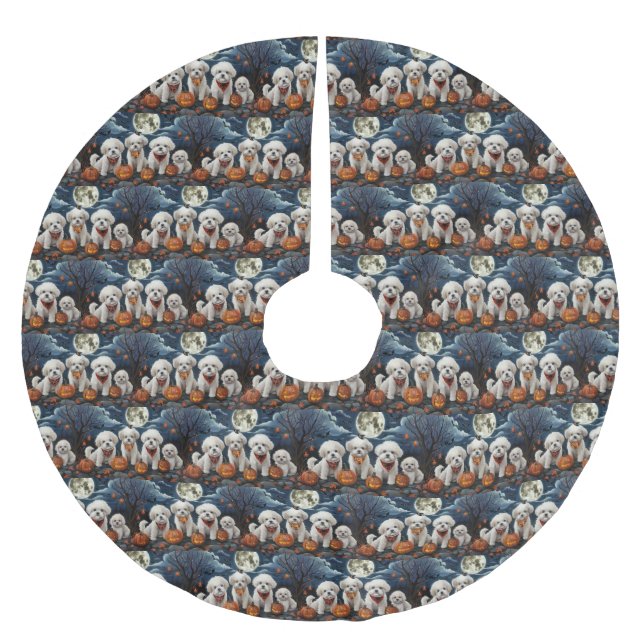 Jupon De Sapin En Polyester Brossé Bichon Frise Halloween Éffrayant (Devant)