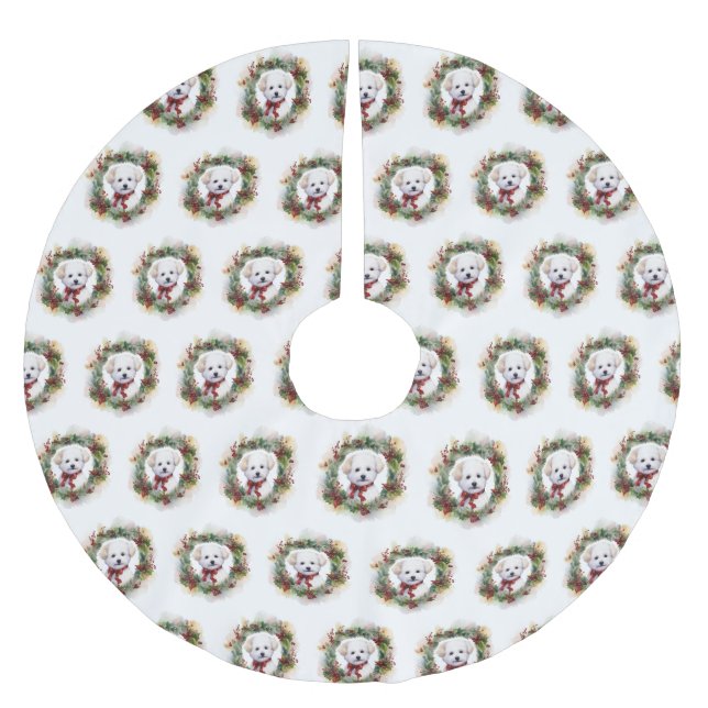 Jupon De Sapin En Polyester Brossé Bichon Frise Wreath Festive Pup (Devant)