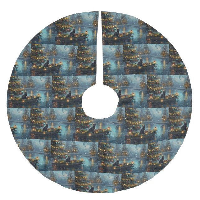 Jupon De Sapin En Polyester Brossé Black Cat Noël Festive Voyage (Devant)