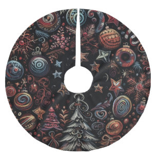 Jupon De Sapin En Polyester Brossé Black Hard Pastels Dessin Motifs de Noël