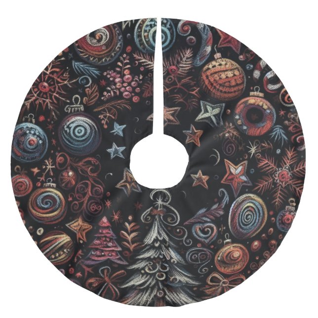 Jupon De Sapin En Polyester Brossé Black Hard Pastels Dessin Motifs de Noël (Devant)