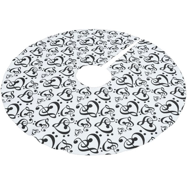 Jupon De Sapin En Polyester Brossé Black White Treble Bass Clef Heart Music Noël (Angle)