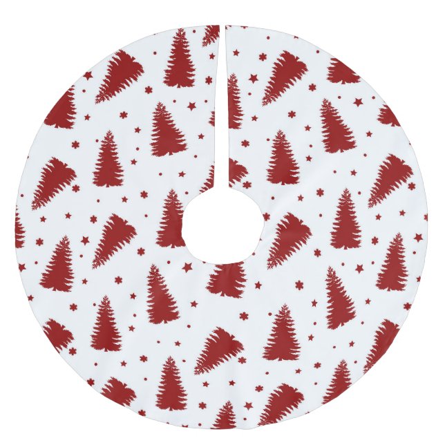 JUPON DE SAPIN EN POLYESTER BROSSÉ BLANC AVEC DES ARBRES DE NOËL ROUGES (Devant)