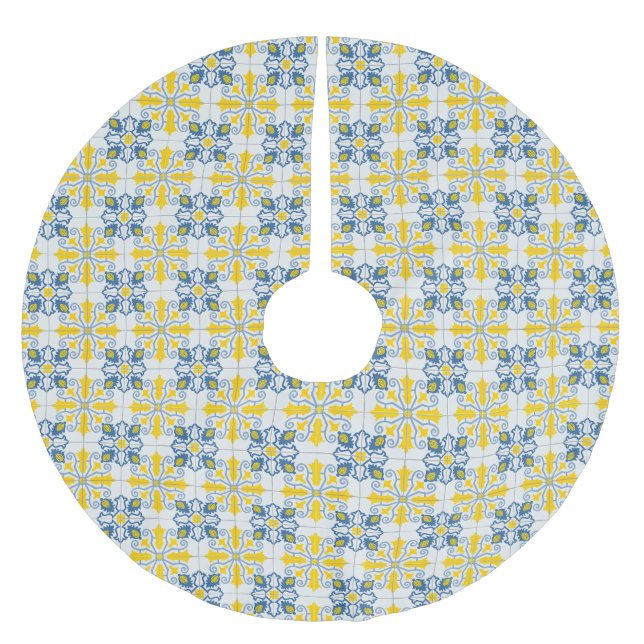 Jupon De Sapin En Polyester Brossé Bleu et jaune joli carrelage portugais motif (Devant)