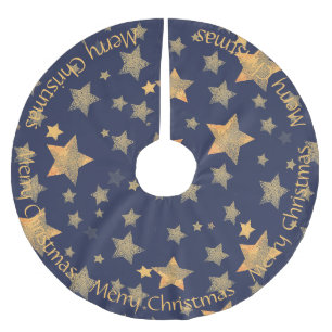 Jupon De Sapin En Polyester Brossé Bleu or Star de Noël Élégant Vintage Classy