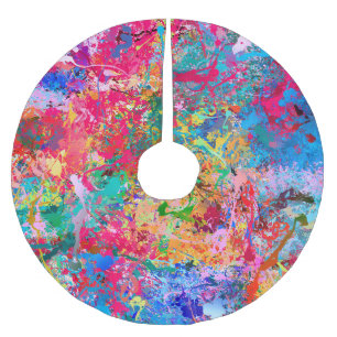 Jupon De Sapin En Polyester Brossé Bleu Rouge Jaune Vert Rose Turquoise Splash Abstra