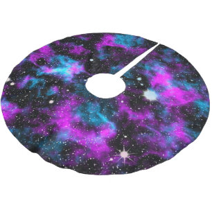 Jupon De Sapin En Polyester Brossé Blue Purple Galaxy Space Stars Novelity Noël
