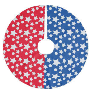 Jupon De Sapin En Polyester Brossé Blue Stars Quart juillet Patriotique Motif rouge
